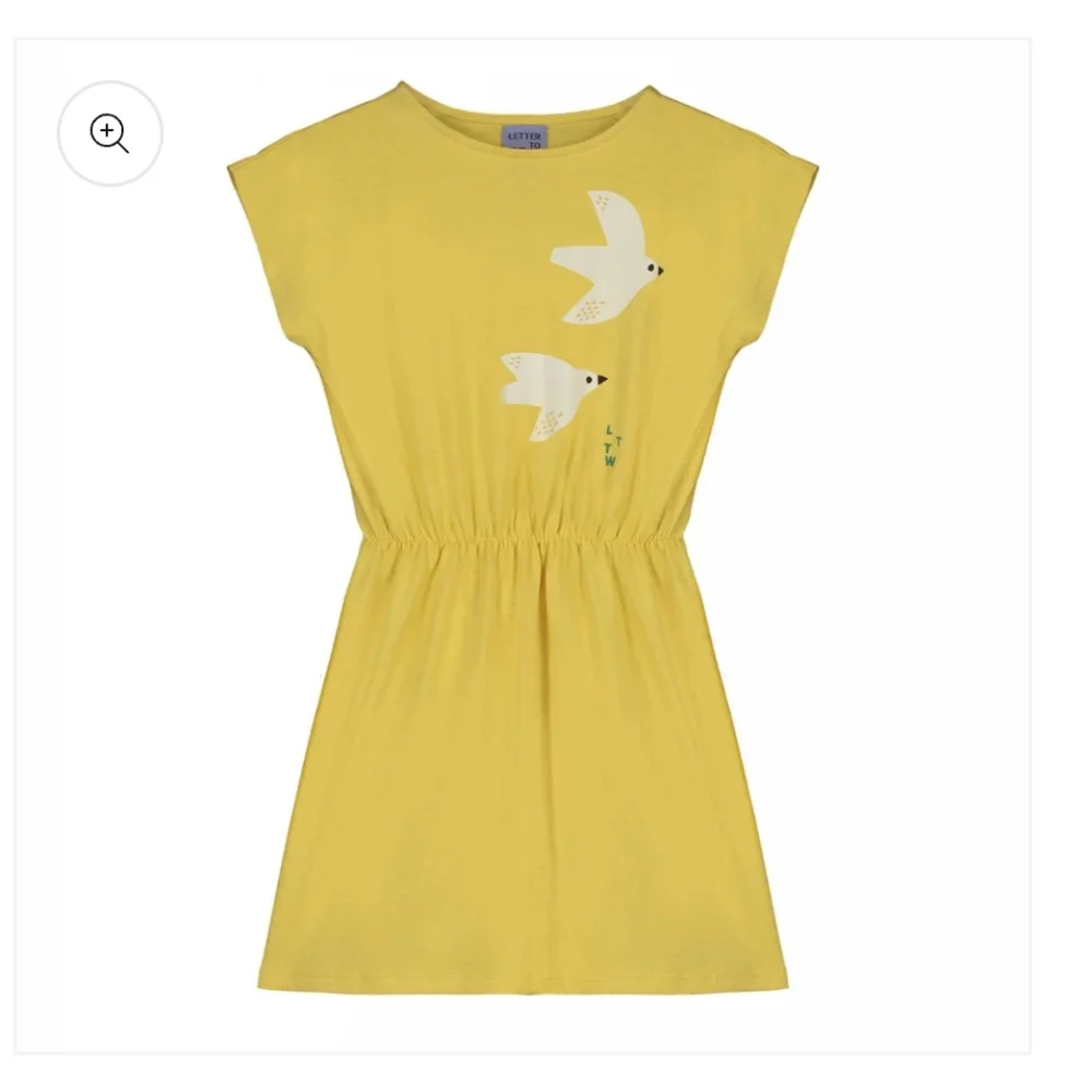 Letter to the world. Organic cotton Yellow Kids Dress with Bird Print. 12-13